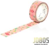 JDBOS ® Washi tape Flamingo’s - 15 mm breed – 7 meter lang