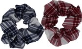 Jessidress Haarelastiek Scrunchie Geruit Haarwokkel - Donker Blauw/Rood