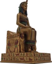 Egypte beeldjes decoratie 21 cm hoog – zittend vrouwelijk Farao beeld nagebootst uit Toetanchamon tijd Egyptische beelden polyresin materiaal | GerichteKeuze