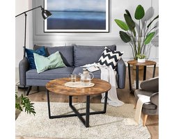 MIRA Home Salontafel Rond - Ronde Bijzettafel - Industrieel - Donkerbruin - 88x88x47 cm