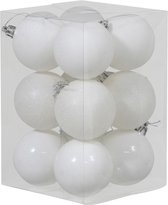 12x Witte kunststof kerstballen 6 cm - Glans/mat/glitter - Onbreekbare plastic kerstballen wit