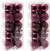 40x Aubergine roze plastic mini kerstballen 3 cm - Mat/glans/glitter - Onbreekbare plastic kerstballen - Kerstboomversiering aubergine roze