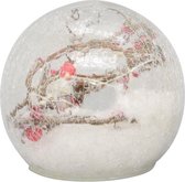 Glazen Bol met besjes, sneeuw en ledverlichting 12 cm Kerst