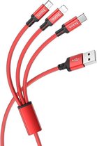 Hoco X14 3-in-1 Laadkabel 1m 2,4A Micro/USB-C/Apple Lightning - Rood