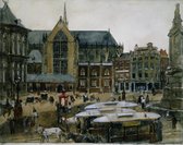 George Hendrik Breitner, Gezicht op de Dam te Amsterdam op canvas, afmetingen van dit schilderij zijn 60x90 cm