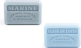 Soap bar set - zeep savon de marseille Fleur de lotus + Marine 2x125 gr.