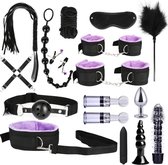 BDSM Bondage Starterskit - 17 delig - Inclusief paarse parelstring / pearl thong - Paars en zwart gekleurd