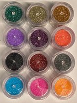 Nail Art - Nagel Glitters - Acryl - Gel - Gezicht - Ogen - Lippen - Lichaam - Diverse Kleuren - Set 12 Stuks x 10 ML