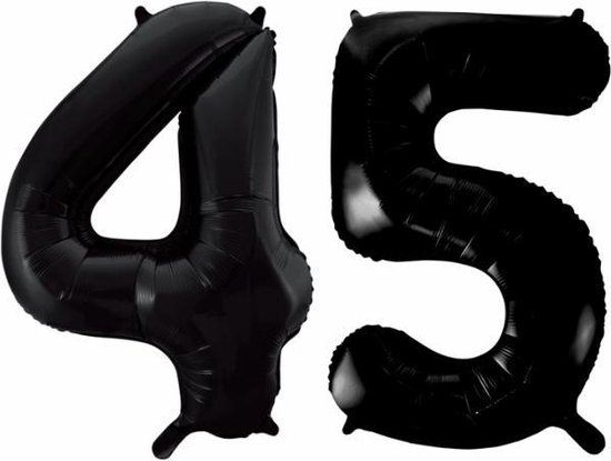 Folieballon 45 jaar zwart 86cm