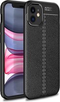 Apple iPhone 12 Pro Max hoesje - Gel case lederlook - Zwart - GSM Hoesje - Telefoonhoesje Geschikt Voor: Apple iPhone 12 Pro Max