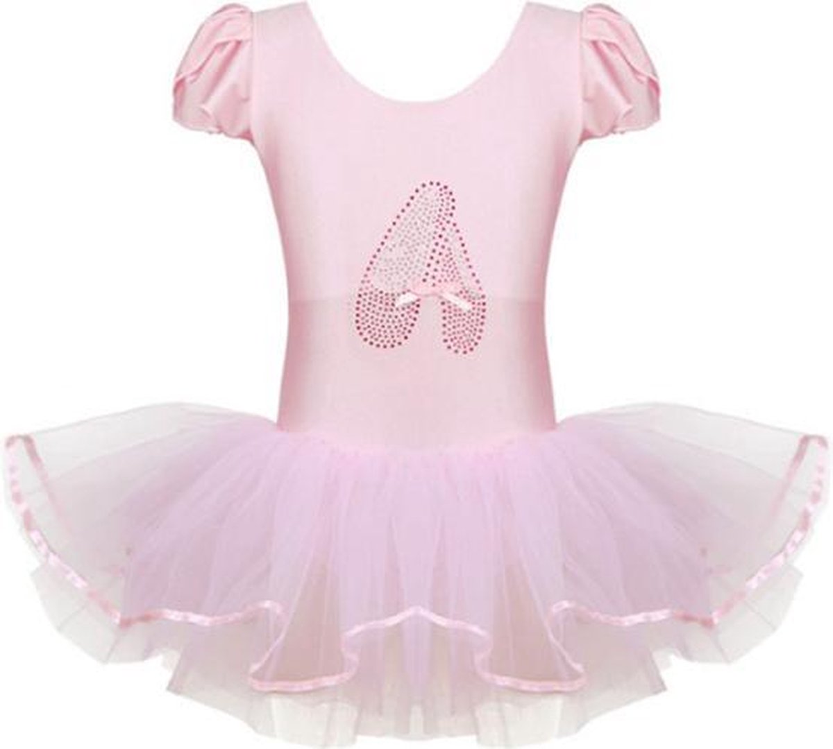 Roze balletpakje met tutu en glitterprint ballerina - maat 122/128 (3XL) 6-7 jaar