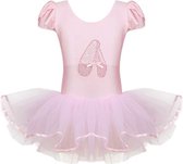 Roze balletpakje met tutu en glitterprint ballerina - maat 122/128 (3XL) 6-7 jaar