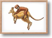Poster kangoeroe en aap - A4 - mooi dik papier - Snel verzonden! - tropisch - jungle - dieren in aquarel - geschilderd door Mies