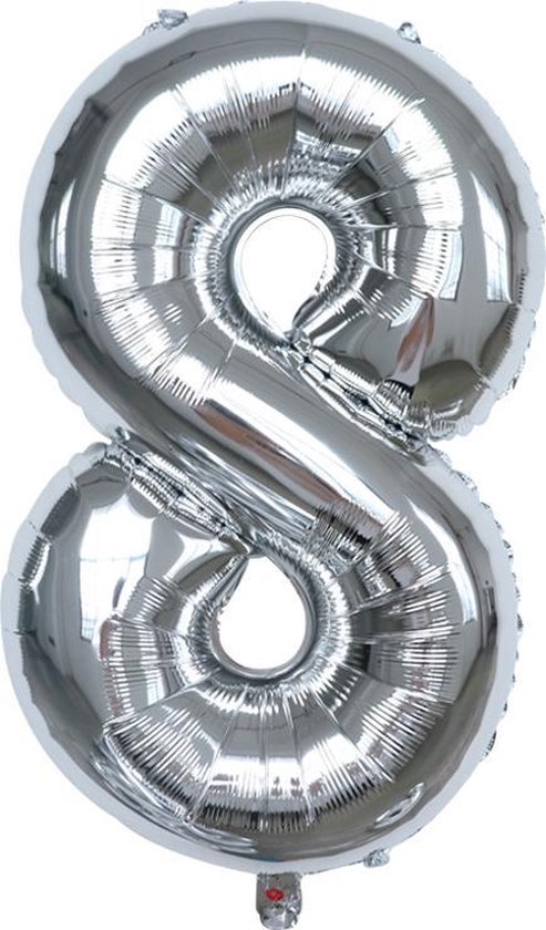 Folie Ballonnen XL Cijfer 8 , Zilver, 86cm, Verjaardag, Feest, Party, Decoratie, Versiering, Miracle Shop