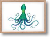 Poster octopus - A4 - mooi dik papier - Snel verzonden! - tropisch - zeedieren - dieren in aquarel - geschilderd door Mies