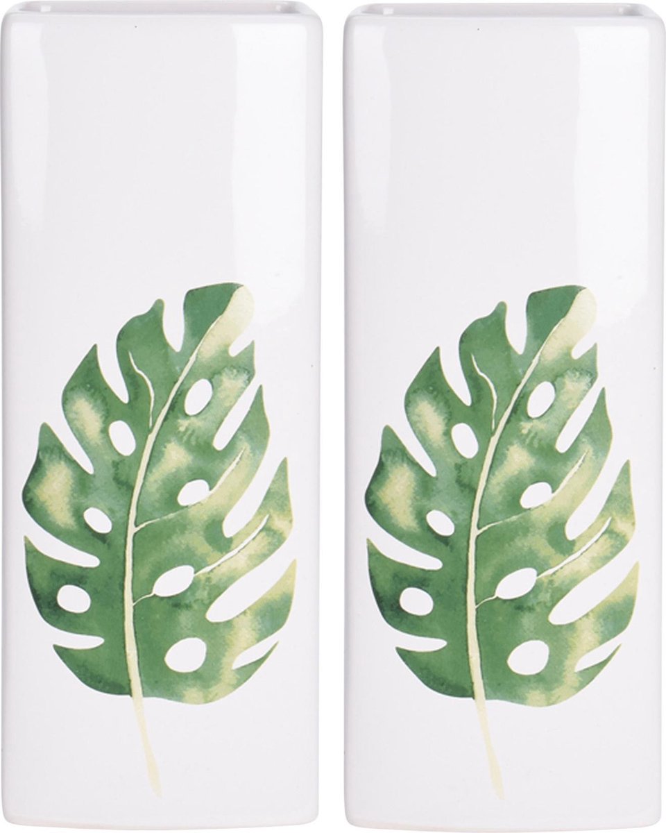 5x Witte radiator waterverdampers/luchtbevochtigers botanische planten print monstera blad 21 cm - Waterverdampers voor de verwarming