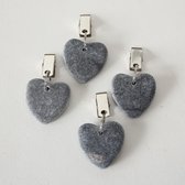 16x Stenen tafelkleedgewichtjes hartjes grijs 4 cm - Tafelkleedklemmen - gewichten hartvorm