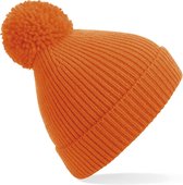 Gebreide warme wintermuts in het oranje met pompom voor volwassenen - Damesmutsen / herenmutsen - Polyacryl