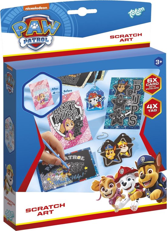 Paw Patrol Scratch art dog tags kraskaarten Totum knutselset
