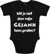 Baby romper met opdruk “Wil je niet door mijn gejank heen praten”, (kraamcadeau) voor baby’s. Zwart met witte opdruk