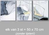 Allernieuwste 3-Luik Canvas Schilderijen Abstract Modern Blauw-Grijs - Poster - 3x 50x70cm - Kleur