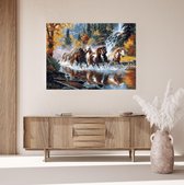 JDBOS ® Peinture par numéro avec cadre (bois) - Paarden dans la nature - Peinture adultes - 40x50 cm