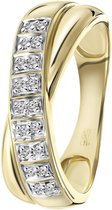 Lucardi Dames Ring met 18 diamanten 0,08ct - Ring - Cadeau - 14 Karaat Goud - Geelgoud