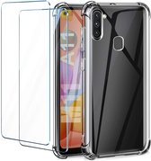 Samsung Galaxy M11 Hoesje Transparant - Anti Shock Hybrid Back Cover & 2X Glazen Screenprotector