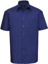 Russell Collectie Heren Korte Mouw Zuiver Katoen Gemakkelijke Verzorging Poplin Shirt (Azteeks Blauw)