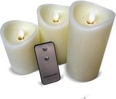 LED kaars / stompkaars 10 &12,5 & 15 cm - Wax Kaarsen Set - Met Afstandsbediening  - Luxe kaarsen op batterijen met bewegende vlam - 3 Stuks - Nep Kaars - Met Bewegende Vlam