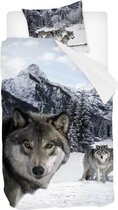 Snoozing Wolf - Flanel - Dekbedovertrek - Eenpersoons - 140x200/220 cm - Multi kleur