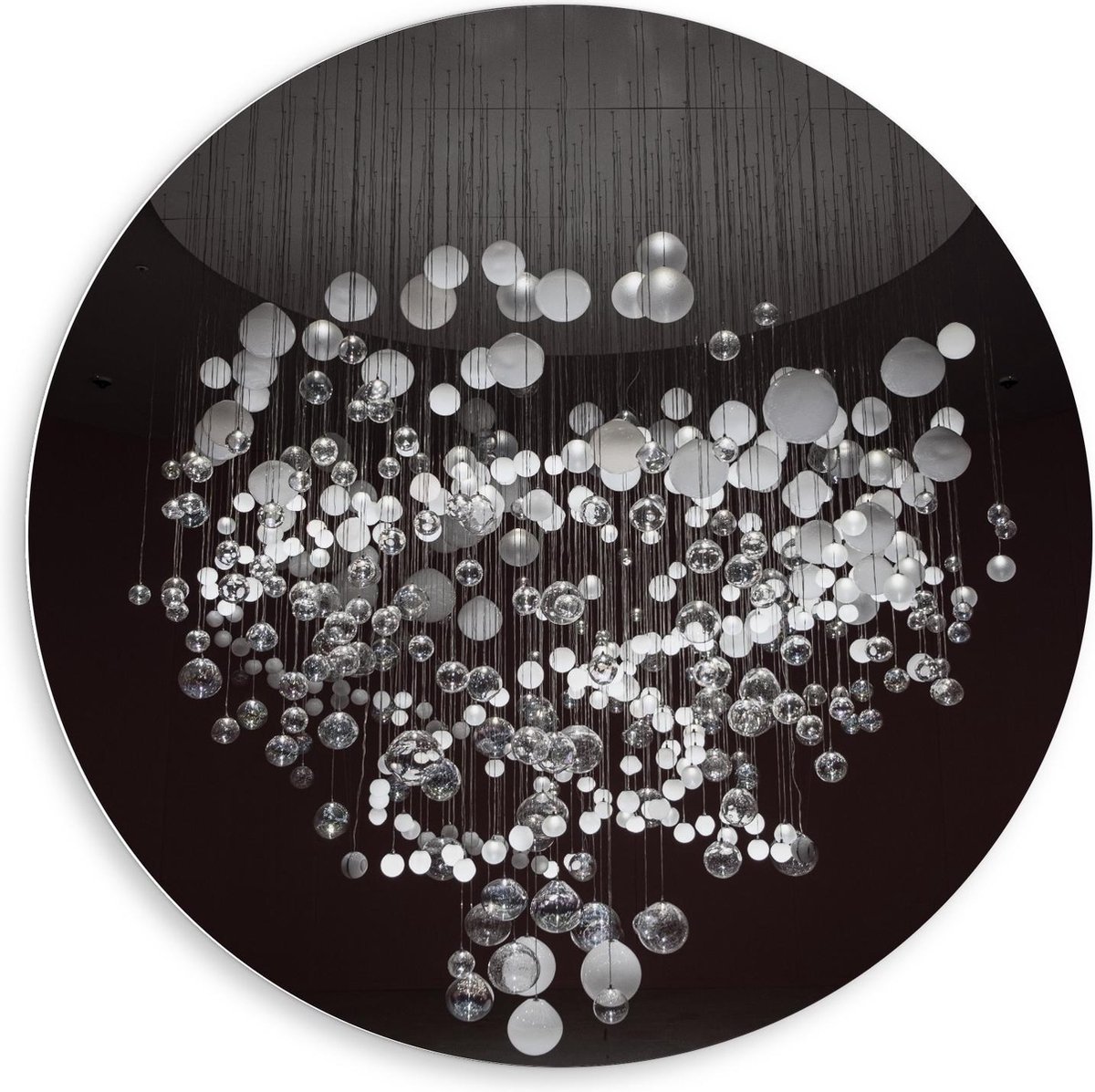 Forex Wandcirkel - Mega Kroonluchter (zwart/wit) - 80x80cm Foto op Wandcirkel (met ophangs