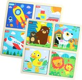 8-in-1 sets Hoogwaardige Verdikte Houten Puzzel - Voertuig & Bos dieren 4*9 + 4*16 stuks voor peuters vanaf 2 jaar - Transportmiddelen puzzel