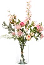 Kunstbloemen boeket - veldboeket van zijden bloemen - droogboeket pastel perzik roze 80 cm hoog