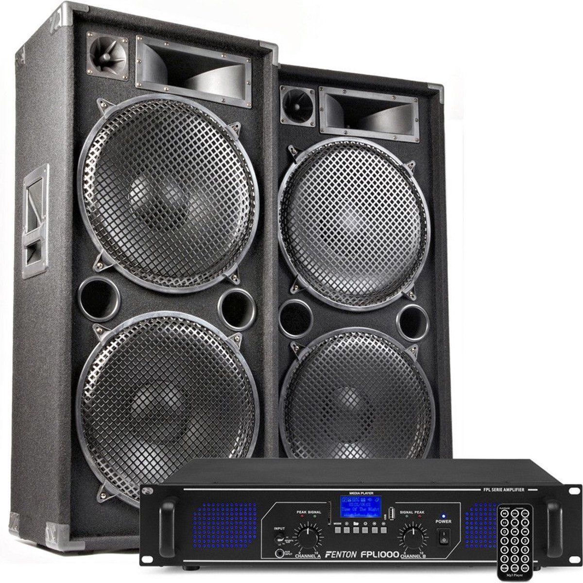 DJ geluidsinstallatie met Bluetooth - MAX215 DJ luidsprekers + Bluetooth versterker combinatie - 4000W - Fenton