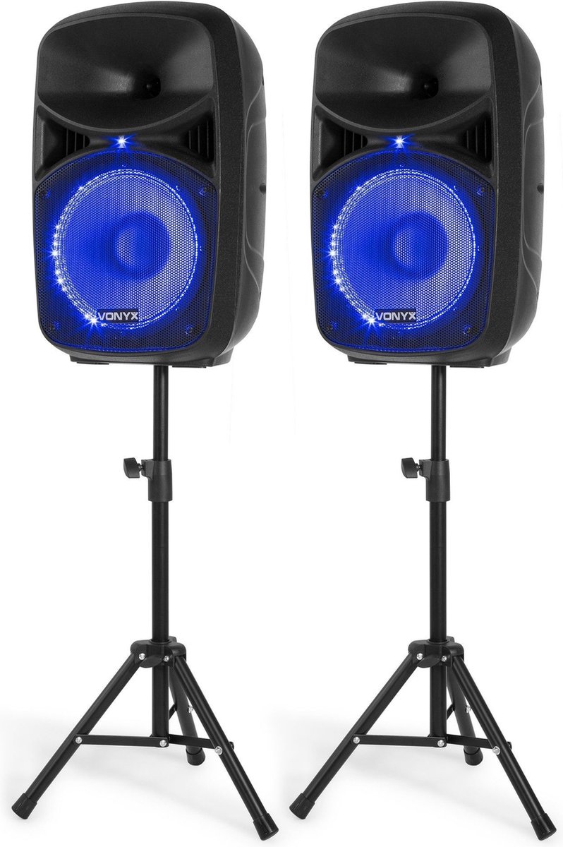 PA Speakersset met LED Verlichting, Bluetooth en Microfoon - Vonyx VPS102A - 600 Watt - USB - Vonyx