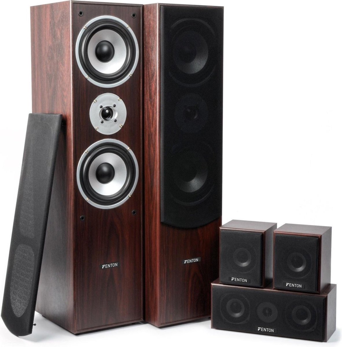 Surround set home cinema 5.0 - Fenton 1150 Watt - Complete set met 5 speakers - Walnoot