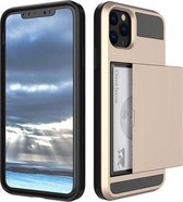 Hoesje voor iPhone 12 (6.1) - Hard case hoesje met ruimte voor pasjes - Goud - Pasjeshouder telefoonhoesje -