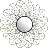 SVJ Spiegel met brede gouden rand bloem zon rond -  Ø 90 x 3  cm - Wandspiegel - Wanddecoratie goud metaal