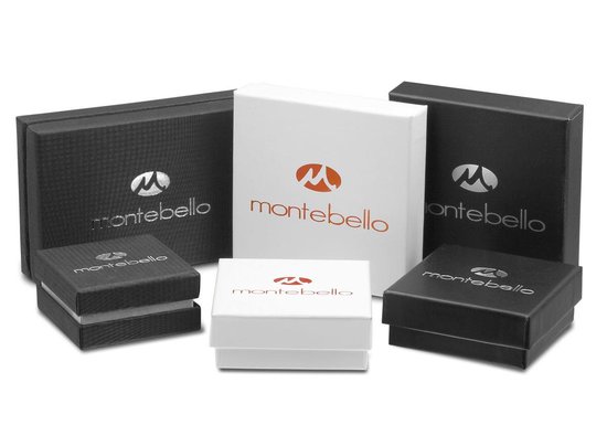 Collection de boîtes cadeaux Montebello noires et blanches, avec logo.