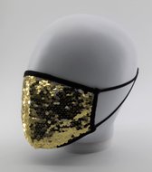Mondkapje Glitter met gouden pailletten - machine wasbaar katoen en verstelbaar koord - rondom comfortabel afgezoomd