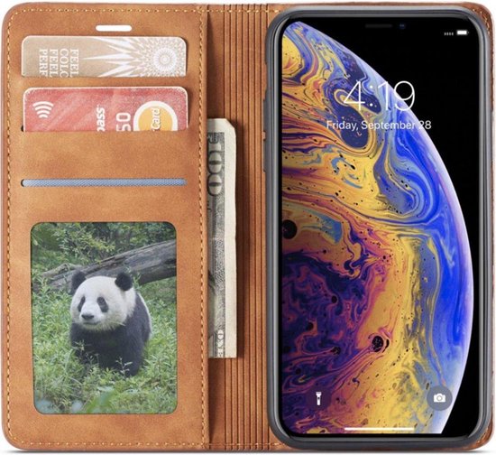 Bookcase en cuir de Luxe Apple iPhone XR | Marron | Étui portefeuille | Étui portefeuille en cuir | Magnétique