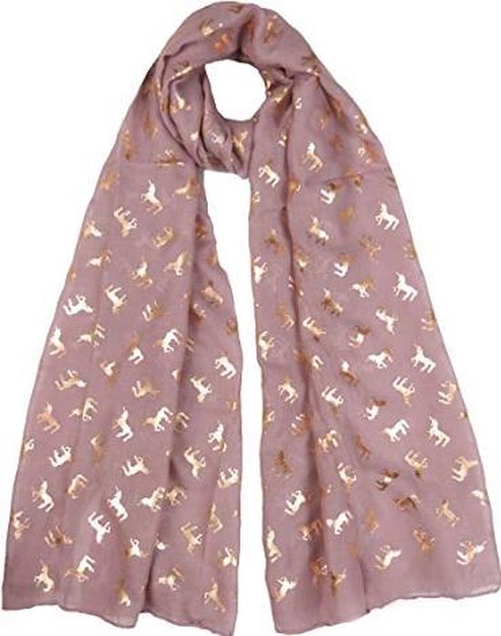 Lichte dames sjaal met eenhoorn motief /goud & roze | mode accessoire |  geschenk voor haar | bol.com