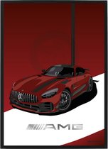 Mercedes AMG Pro Rood op Poster - 50 x 70cm - Auto Poster Kinderkamer / Slaapkamer / Kantoor