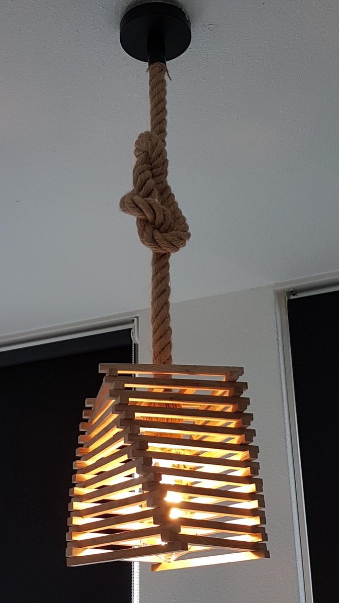 Lampe industrielle en corde de 1m de long avec abat-jour en bois de 20 cm  de hauteur | bol.com