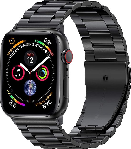 Luxe Metalen Armband Geschikt Voor Apple Watch Series 1/2/3/4/5/6/SE 42/44 mm Horloge Bandje - Geschikt Voor iWatch Schakel Polsband Strap RVS - Met Horlogeband Inkortset - Stainless Steel Watch Band - One-Size - Zwart - AA Commerce