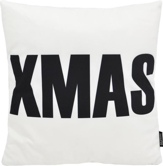 XMAS White 'Kerst' Kussenhoes | Katoen / Polyester | 45 x 45 cm | Wit-Zwart