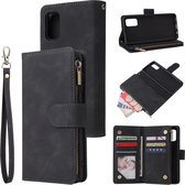 Luxe Telefoonhoesje voor Samsung Galaxy A41 | Hoogwaardig Leren Bookcase | Lederen Wallet Case | Luxe Uitstraling | Pasjeshouder 6 stuks | Portemonnee | Rits | Zwart