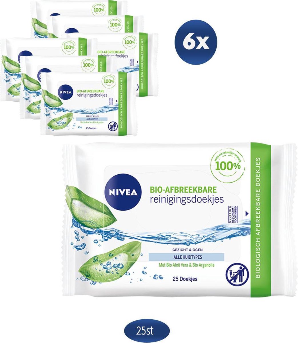 NIVEA Biologische afbreekbaare reinigingsdoekjes 6 x 25stuks - Voordeelverpakking