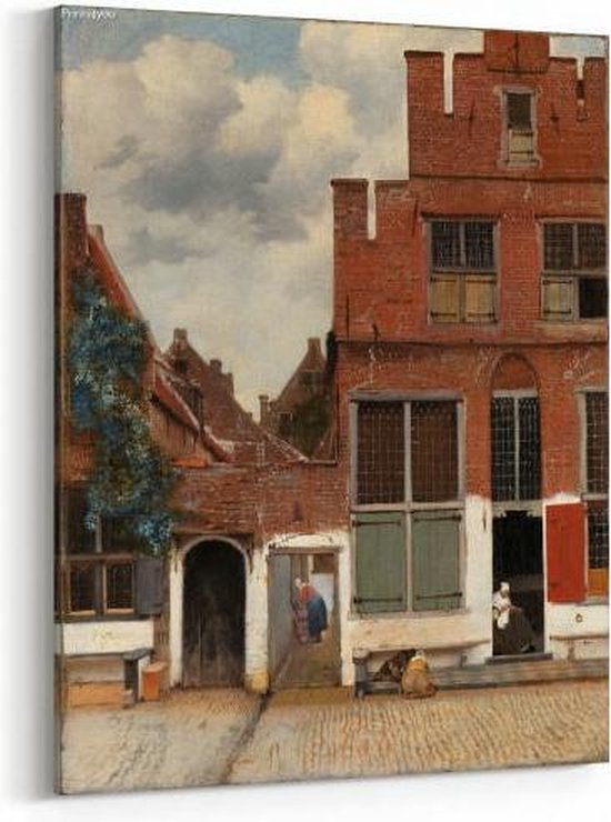 titel Vluchtig Naar de waarheid Schilderij - Gezicht op huizen in Delft, bekend als 'Het straatje' — 60x90  cm | bol.com